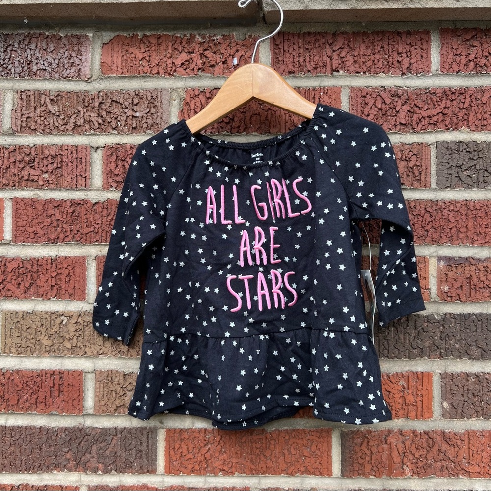 Gerber Black and Pink Embroidered White Starts Long Sleeve Top